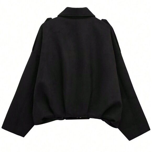 Black Casual Women's  Loose Long Sleeves Zip Bomber Coat Jacket Outerwears - Picture 5 of 5